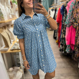 Blue Embroidery Shirt Dress - Peplum Clothing