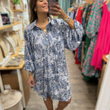 Blue Paisley Print Dress - Peplum Clothing