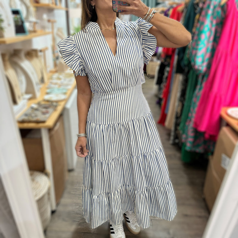 Blue Stripes Midi Dress - Peplum Clothing