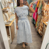Blue Stripes Top & Midi Skirt Set - Peplum Clothing