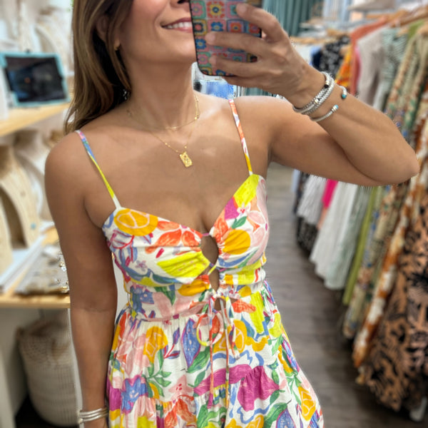 Colorful Print Cut-Out Dress - Peplum Clothing