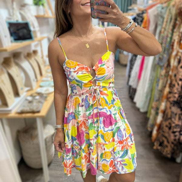 Colorful Print Cut-Out Dress - Peplum Clothing