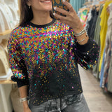 Colorful Sequin Sweater - Peplum Clothing