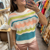 Colorful Stripes Knitted Top - Peplum Clothing