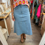 Denim Midi Skirt - Peplum Clothing