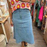 Denim Midi Skirt - Peplum Clothing