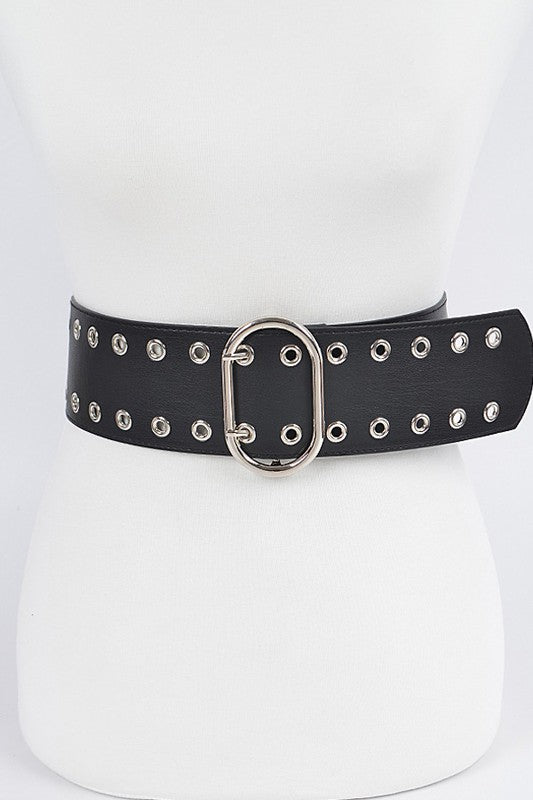 Faux Leather Eyelet Waist Belt - Peplum Clothing
