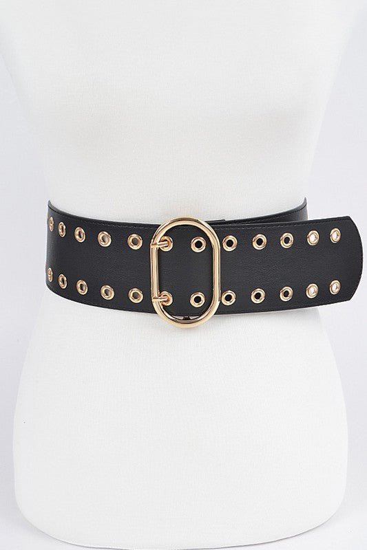 Faux Leather Eyelet Waist Belt - Peplum Clothing
