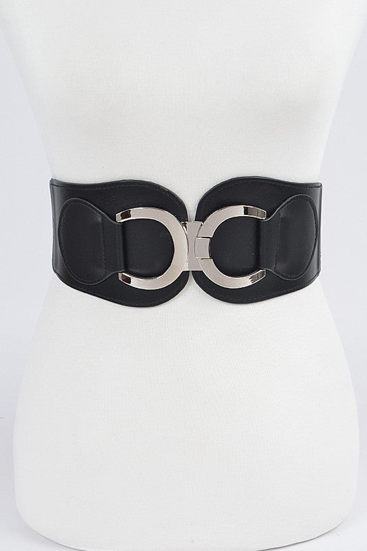 Faux Leather Wide Elastic Belt - Peplum Clothing