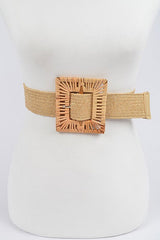 Handmade Bamboo Square Buckle Stretch Straw Belt - Peplum Clothing