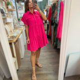 Hot Pink Front Pockets Dress - Peplum Clothing