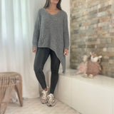 Grey Asymmetrical V-Neck Sweatero