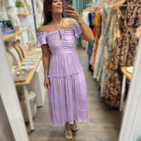 Lavender Crinkle Midi Dress - Peplum Clothing