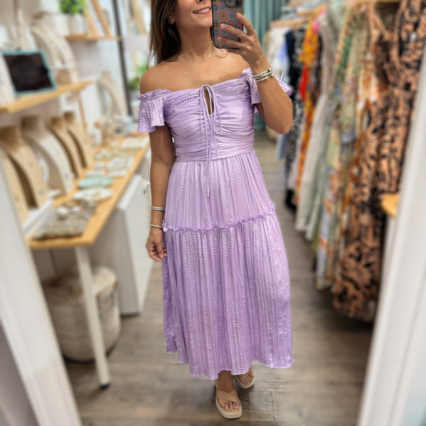 Lavender Crinkle Midi Dress - Peplum Clothing