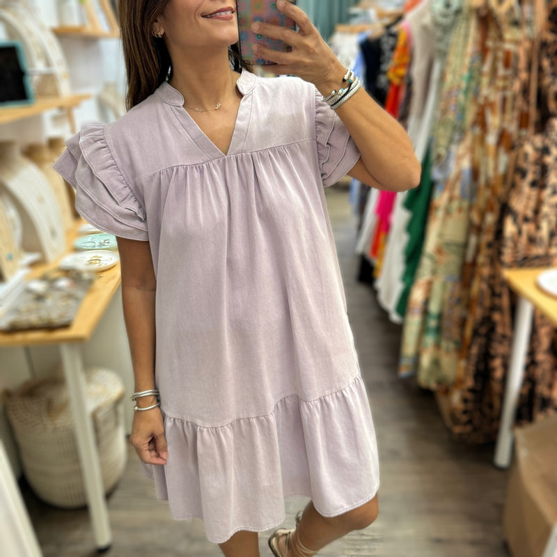 Lavender Denim Dress - Peplum Clothing