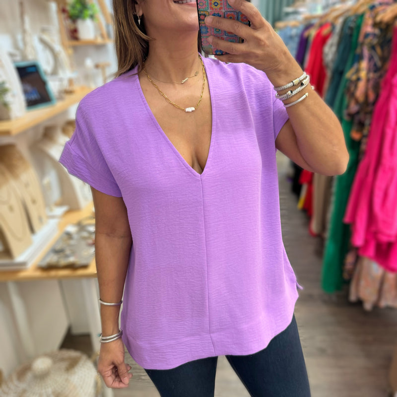 Light Purple V-Neck Top - Peplum Clothing