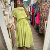 Lime Textured Top & Skirt Set - Peplum Clothing