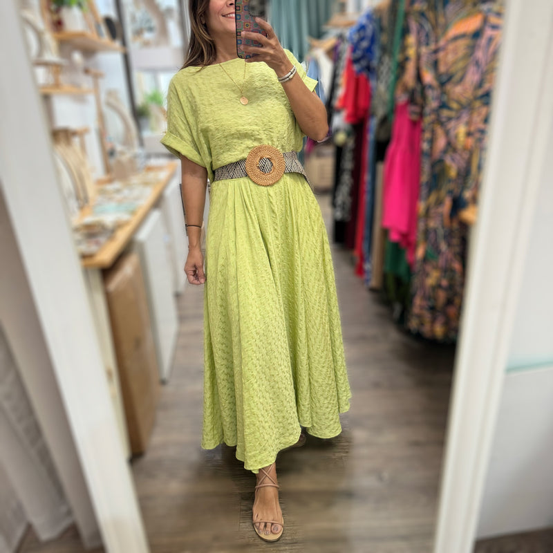 Lime Textured Top & Skirt Set - Peplum Clothing
