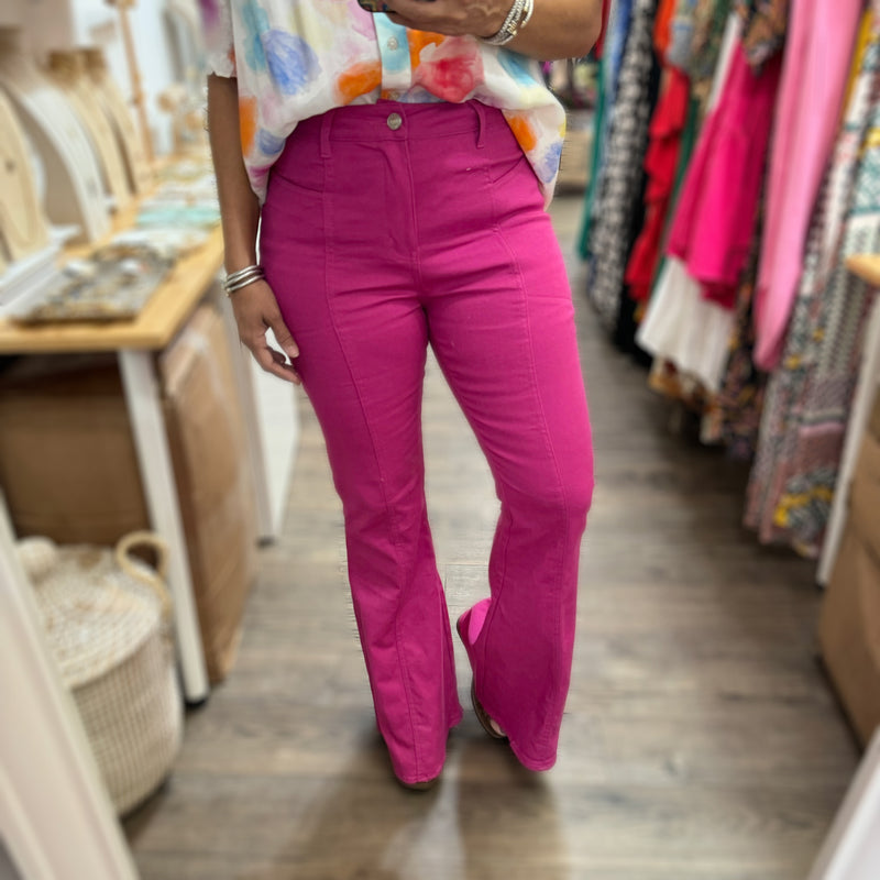 Magenta Flare Jeans - Peplum Clothing