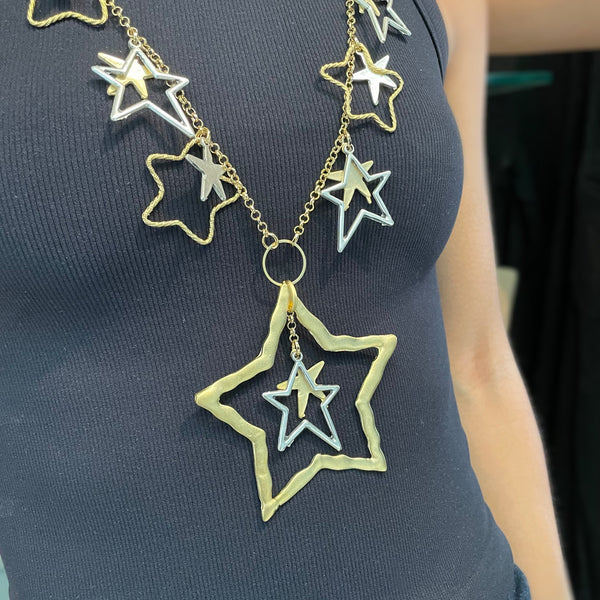 Multi Stars Two Tone Necklace - Peplum Clothing