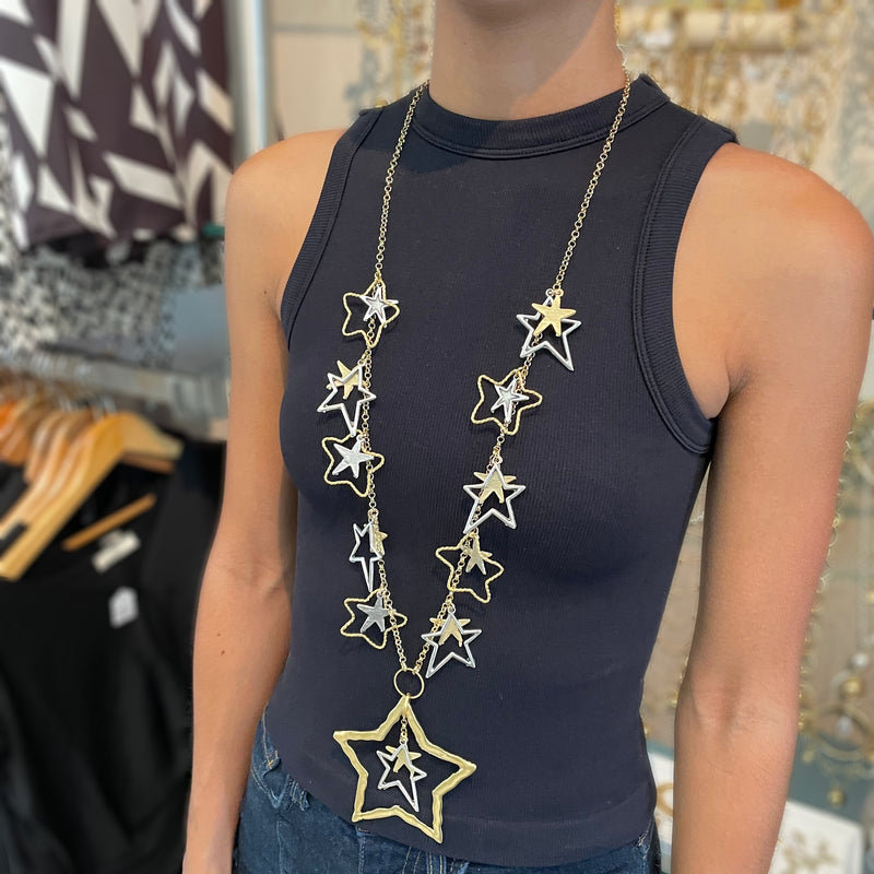 Multi Stars Two Tone Necklace - Peplum Clothing