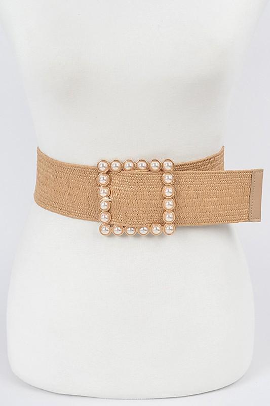 Pearl Buckle Elastic Belt - Peplum Clothing