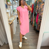 Pink Textured T-Shirt Midi Dress - Peplum Clothing