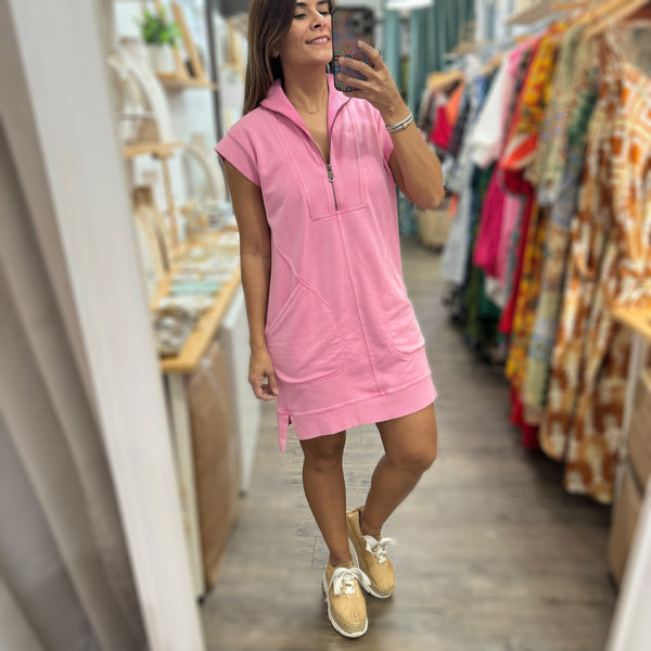 Pink Zip Front Dress - Peplum Clothing