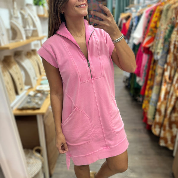 Pink Zip Front Dress - Peplum Clothing