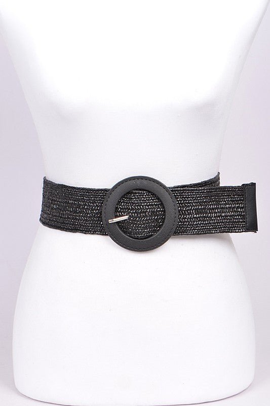 Round Buckle Raffia Elastic Belt - Peplum Clothing