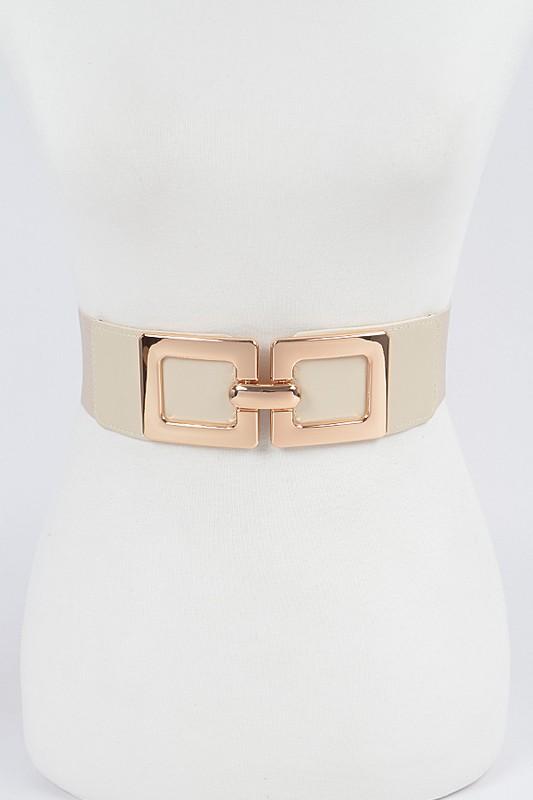 Two Square Buckle Elastic Belt - Peplum Clothing