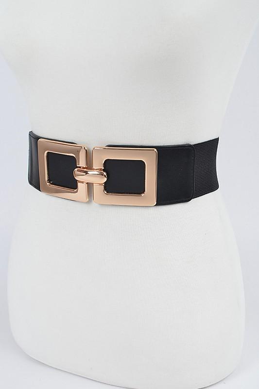 Two Square Buckle Elastic Belt - Peplum Clothing