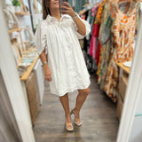 White Sleeve Detail Shirt Dress - Peplum Clothing