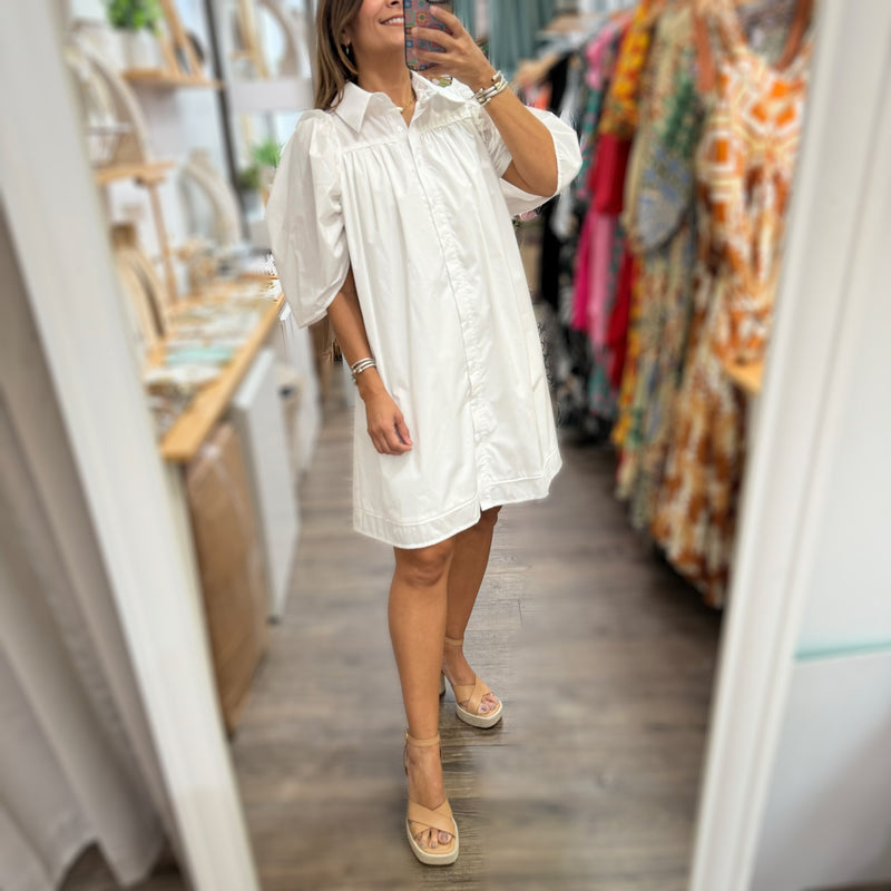 White Sleeve Detail Shirt Dress - Peplum Clothing