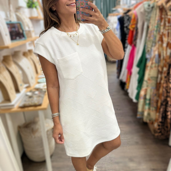 White Textured T-Shirt Dress - Peplum Clothing